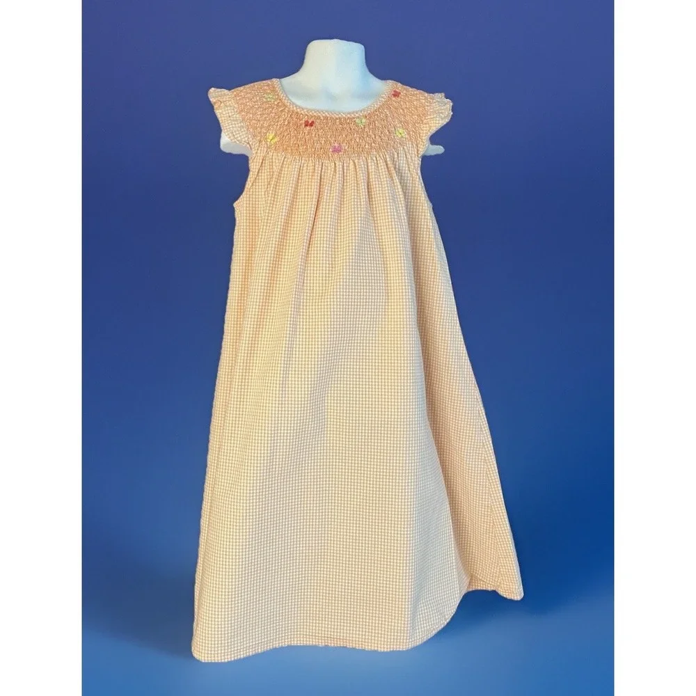 Gymboree Size 10 Social Butterfly Line Orange Gingham Smocked Bishop Dress Girls